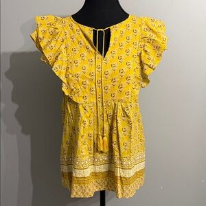 Rose & Olive Mustard Floral Ruffle Blouse